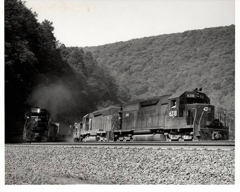Photograph of SD45 6196, SD45 6109 and SD40 6318 at Horseshoe Curve. 5 ...